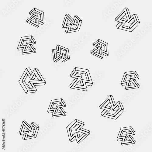 Geometric simple monochrome pattern of impossible shapes