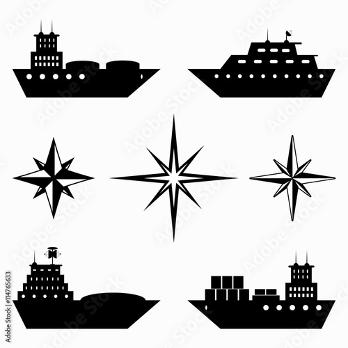 monochrome collection of ships icons