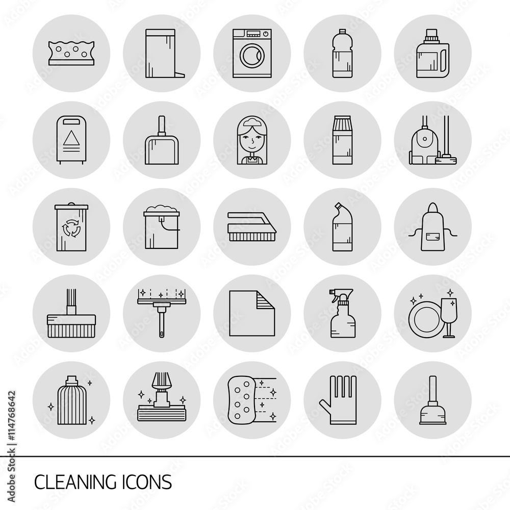 Vector line cleaning icon set, emblems and logos. Vector line cleaning icon set, emblems and logos.