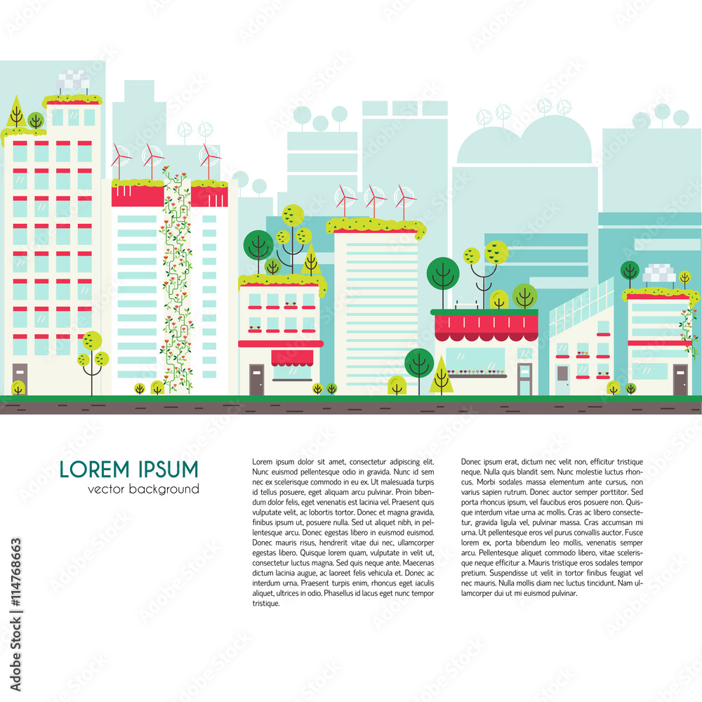 Flat design vector illustration with ecology city. Flat design vector illustration with ecology city.