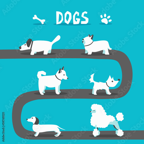Set of dogs. Cartoon vector illustration. Park