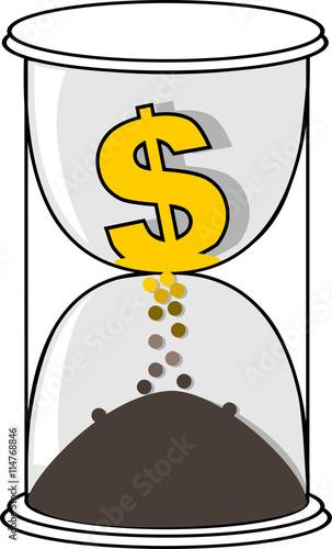 Gold US Dollar currency symbol in the white glasshour with the lower part of US Dollar currency is shattering photo