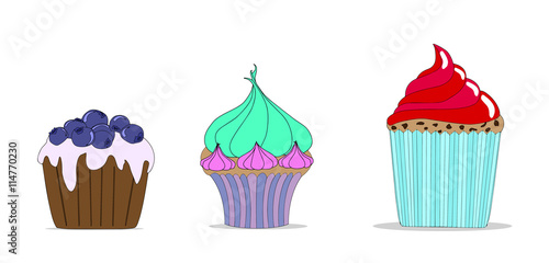 Vector set of different cute cupcakes