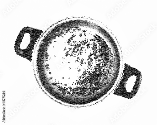 Dirty cooking pot, black and white vector graphic