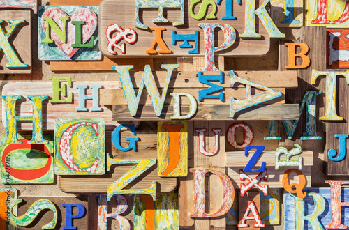 Colorful grungy alphabet letter collage