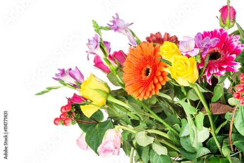 Bouquet of mixed flowers on white background