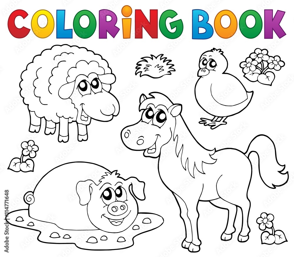 Naklejka premium Coloring book with farm animals 4