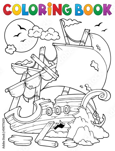 Coloring book shipwreck with rocks