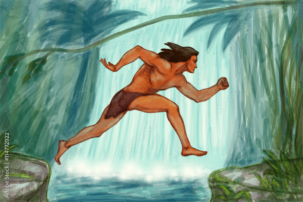 Mowgli/Man jumping in the jungle