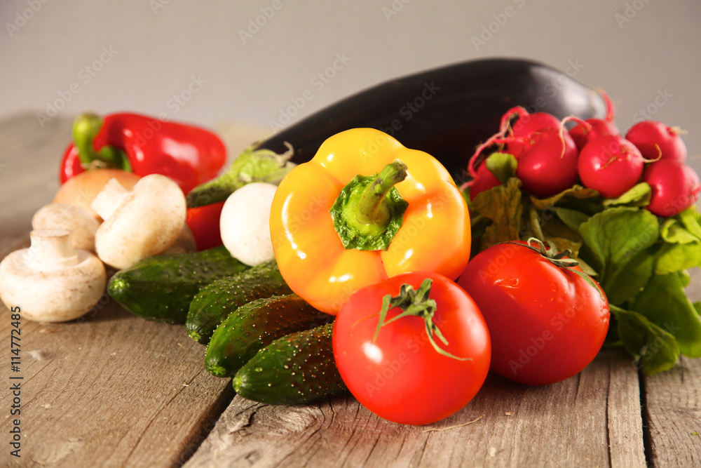 Fresh vegetables on a clean wooden table Fresh vegetables on a clean wooden table