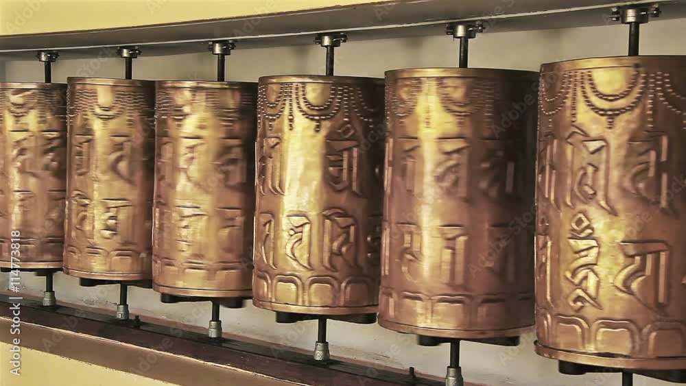 Buddhist prayer wheels. Time lapse. Buddhist prayer wheels. Time lapse.