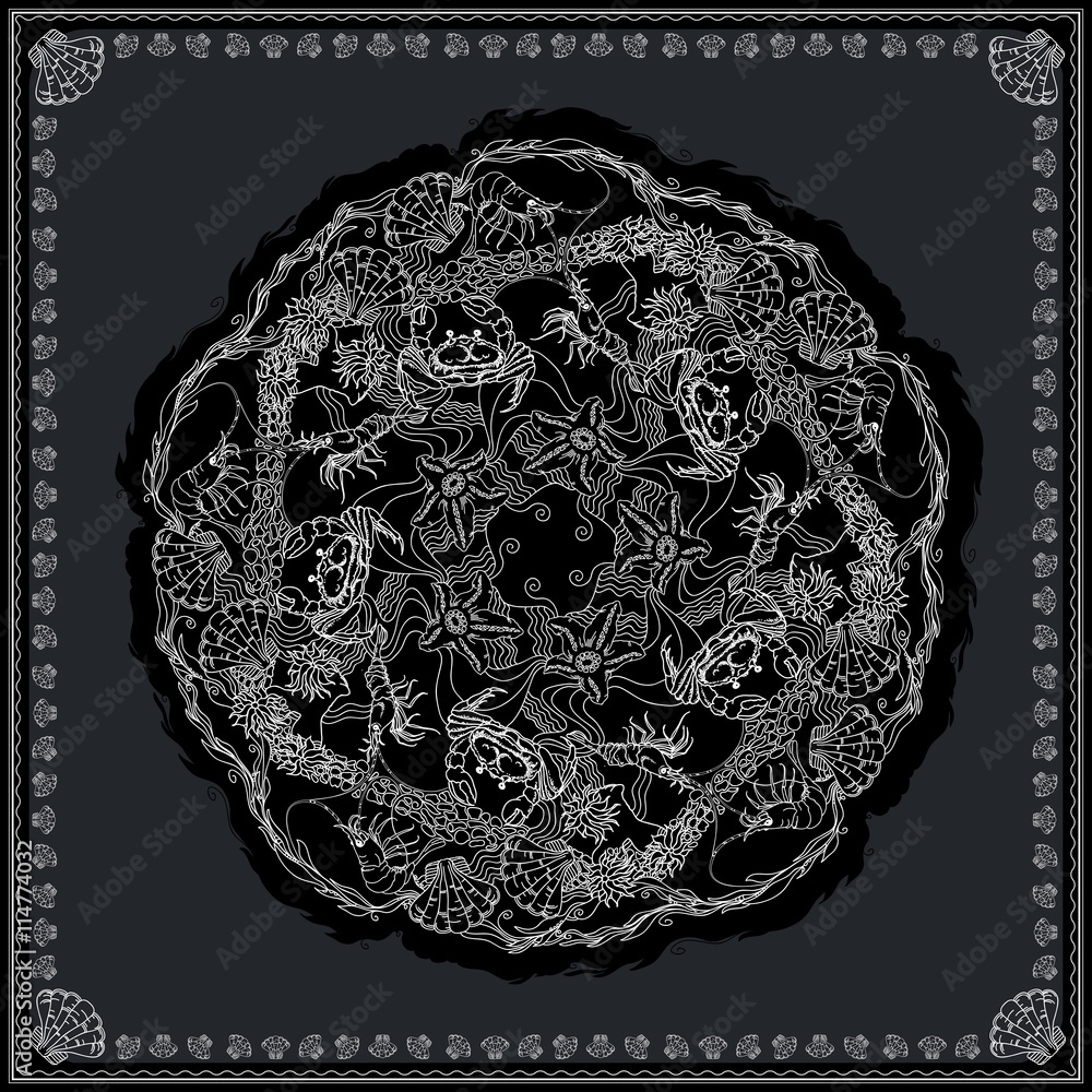 Black and white bandana pattern design for print on fabric. Black and white bandana pattern design for print on fabric.