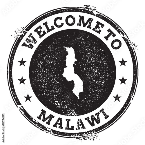 Vintage passport welcome stamp with Malawi map. Grunge rubber stamp with Welcome to Malawi text, vector illustration.