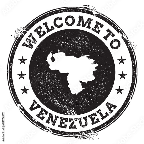 Vintage passport welcome stamp with Venezuela, Bolivarian Republic of map. Grunge rubber stamp with Welcome to Venezuela, Bolivarian Republic of text, vector illustration.