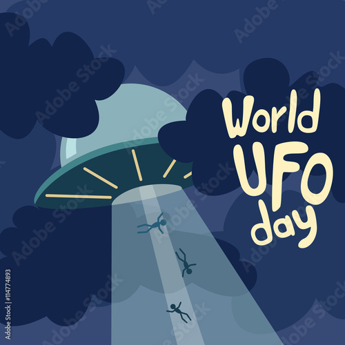 Poster for World UFO day with alien spaceship.