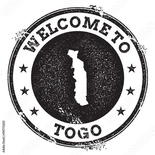 Vintage passport welcome stamp with Togo map. Grunge rubber stamp with Welcome to Togo text, vector illustration.