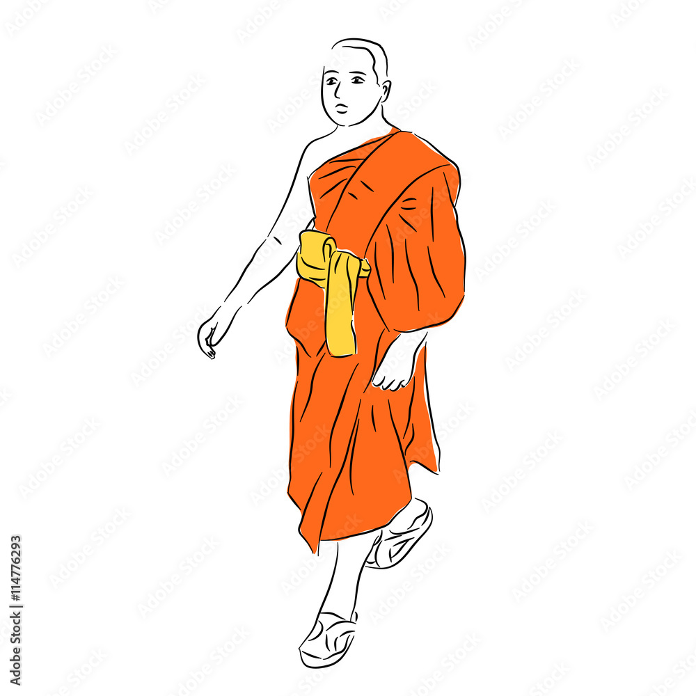 Buddhist monk. Vector freehand drawing. Sketch of a man in monk's clothing.  Stock Vector | Adobe Stock