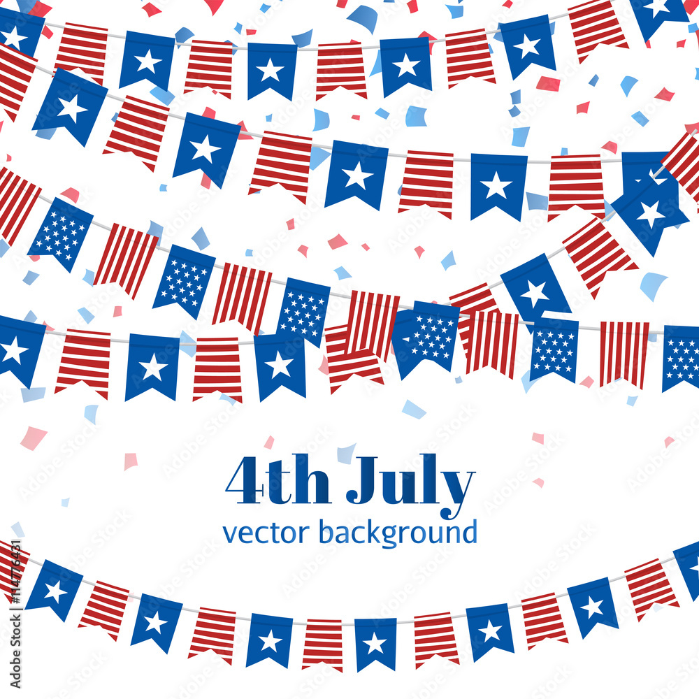 Vector illustration .American Independence Day flags background.