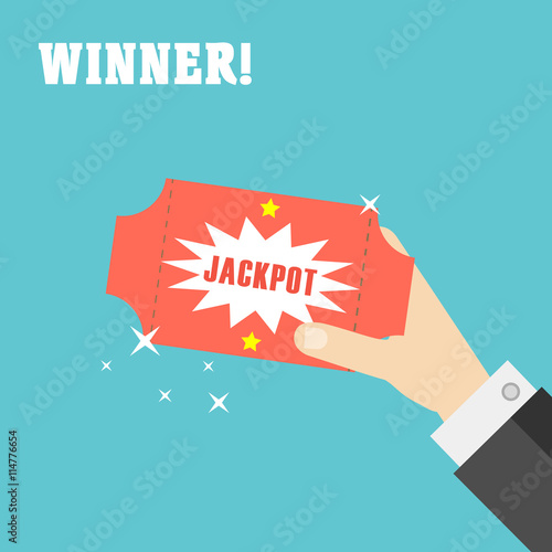 Hand holding winner lottery ticket