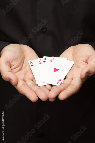 four ace card lay on hand white man