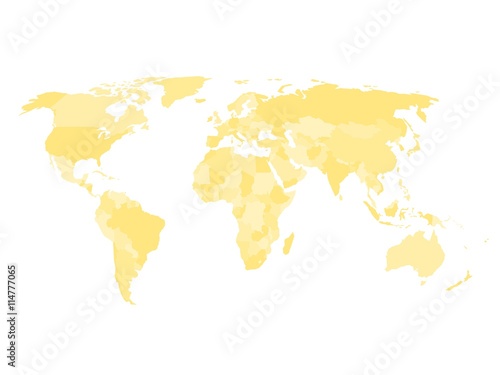 Blank political map of world in four shades of yellow and white background. Simplified vector map.