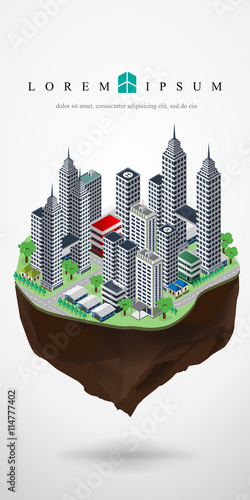 isometric city landscape floating in the sky