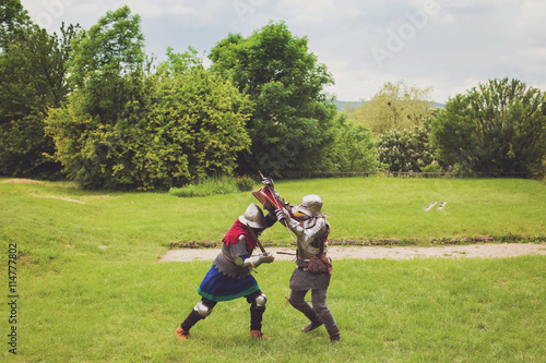 Medieval tournament between two knights