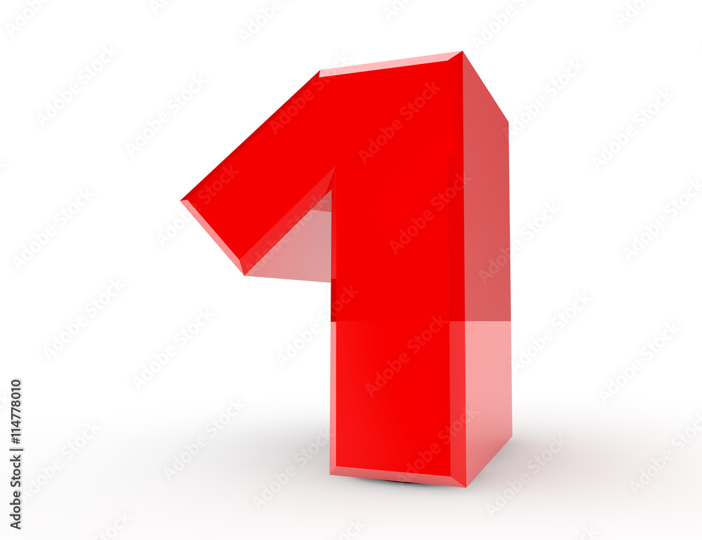 3d red number 1 on white background 3d rendering Stock Illustration