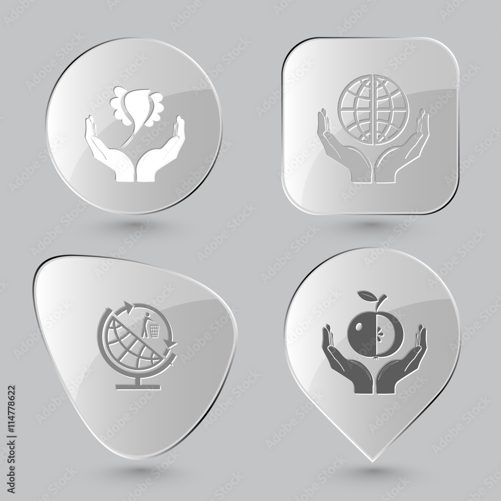 bird in hands, protection world, globe and recycling symbol, app bird in hands, protection world, globe and recycling symbol, app