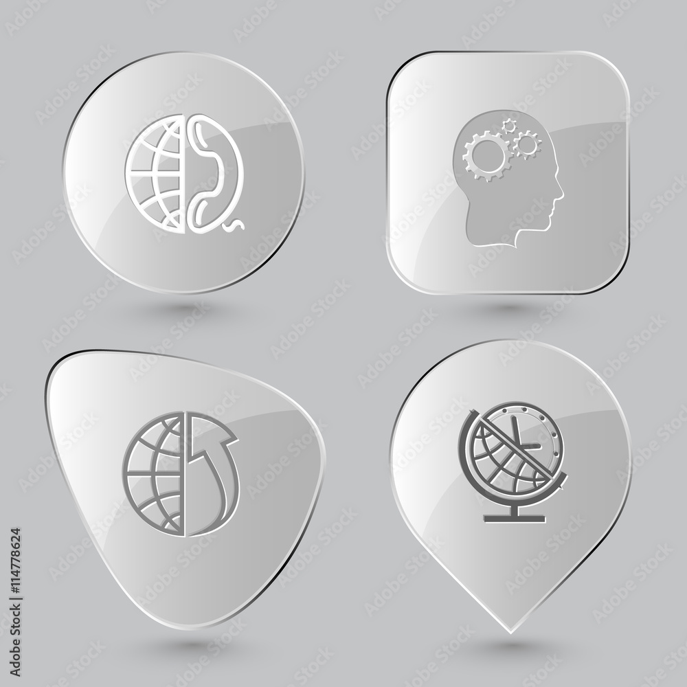 Obraz premium globe and phone, human brain, globe and array up, globe and cloc