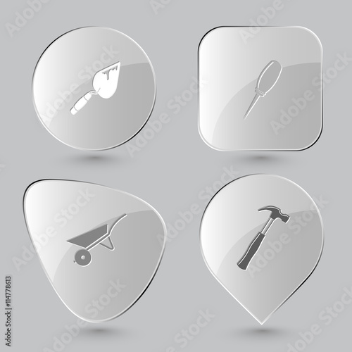trowel, awl, wheelbarrow, hammer.