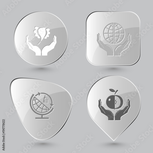 bird in hands, protection world, globe and recycling symbol, app