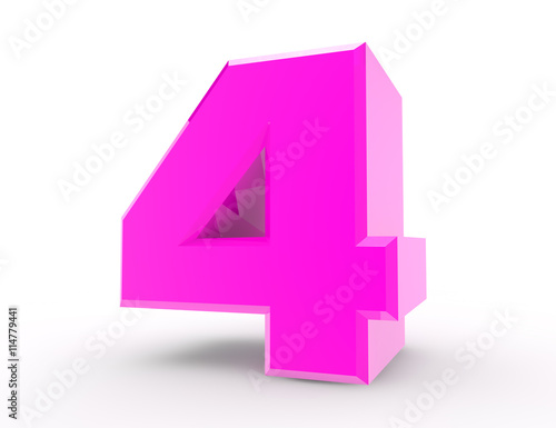 3d Pink number 4 on white background 3d rendering