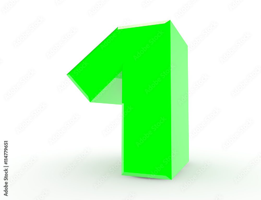 3d Green number 1 on white background 3d rendering 3d Green number 1 on white background 3d rendering