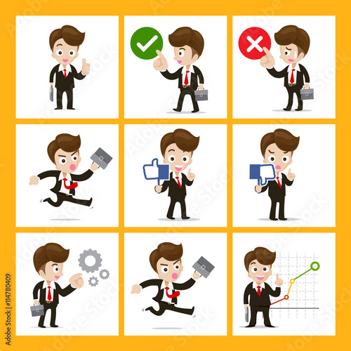 Set of 9 businessman in difference action vector illustration ep