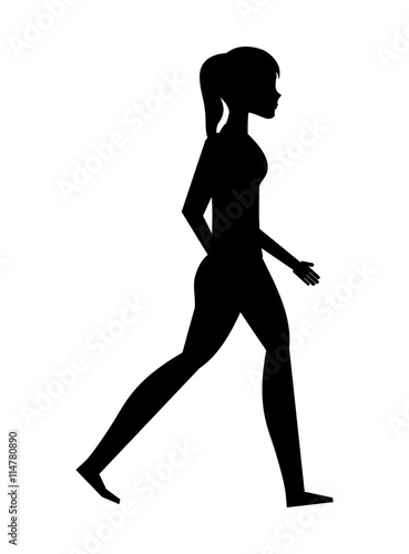 silhouette young woman walking isolated icon design