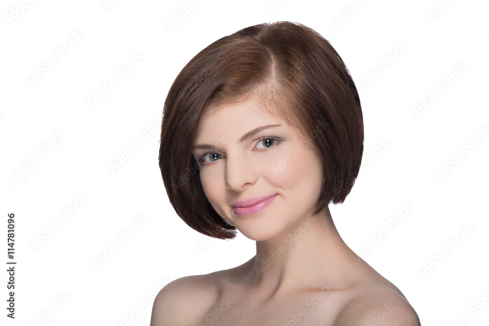 beautiful brunette looking at camera isolated on white beautiful brunette looking at camera isolated on white