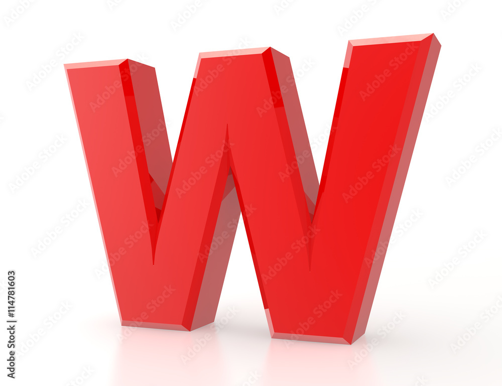 the red letter W on white background 3d rendering