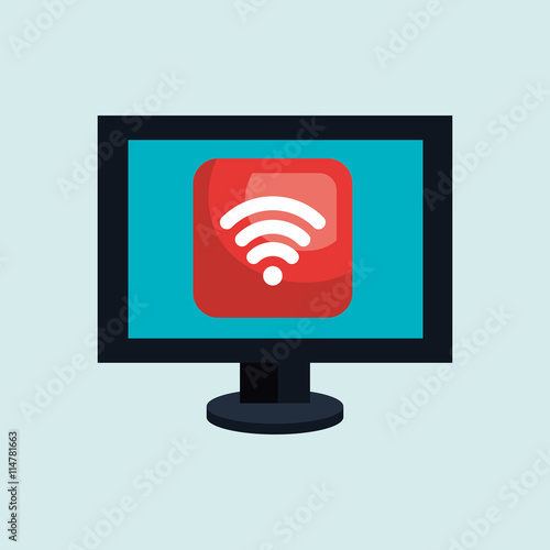 computer desktop with wifi zone isolated icon design, vector illustration  graphic 