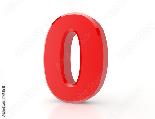 3d red number 0 on white background