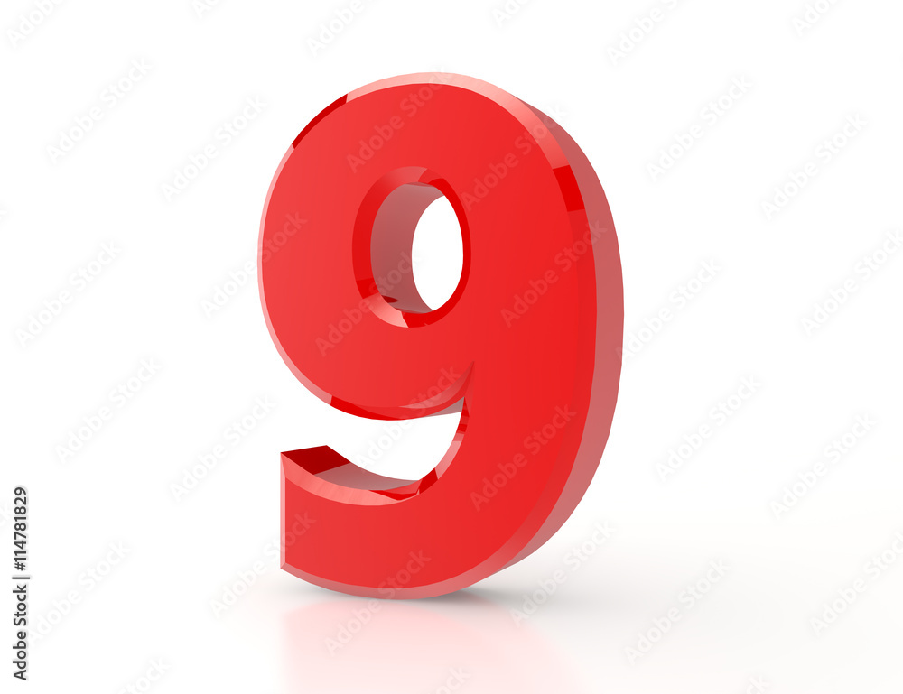 3d red number 9 on white background 3d red number 9 on white background