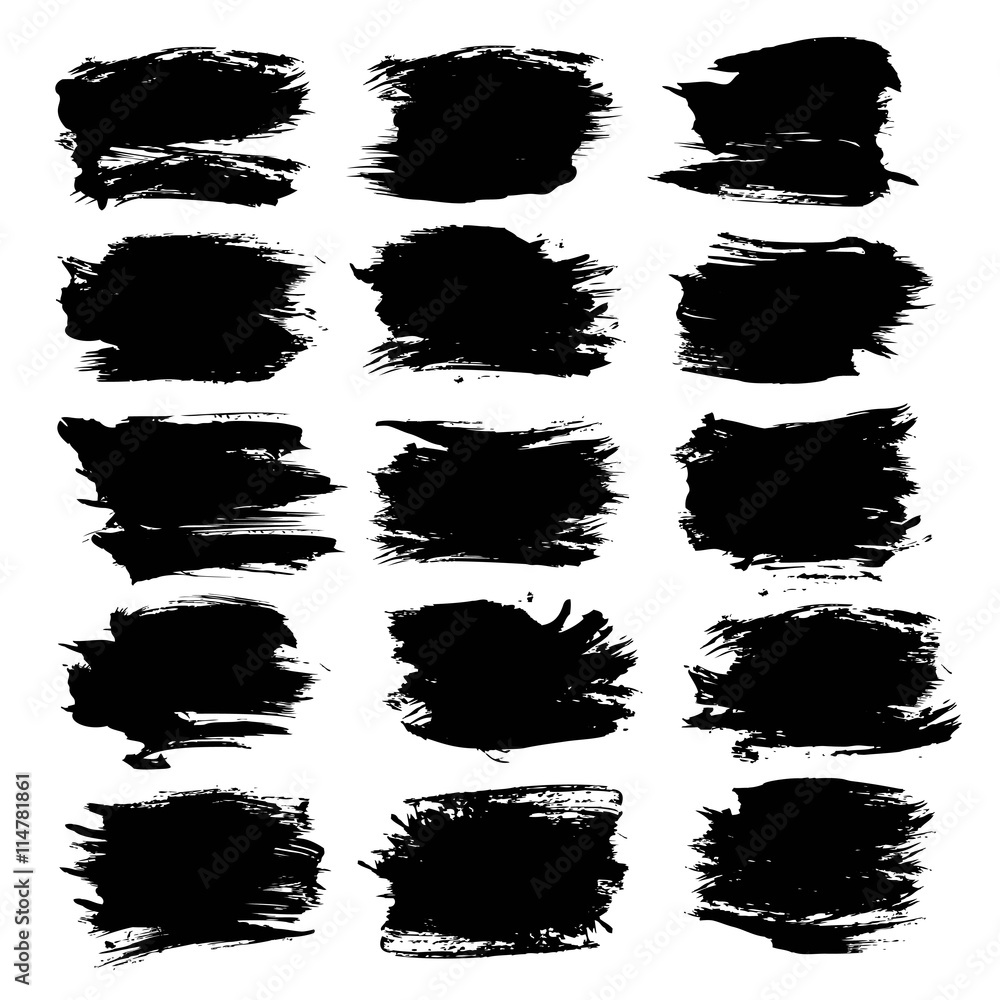 Textured abstract strokes thick black paint  set isolated on a w