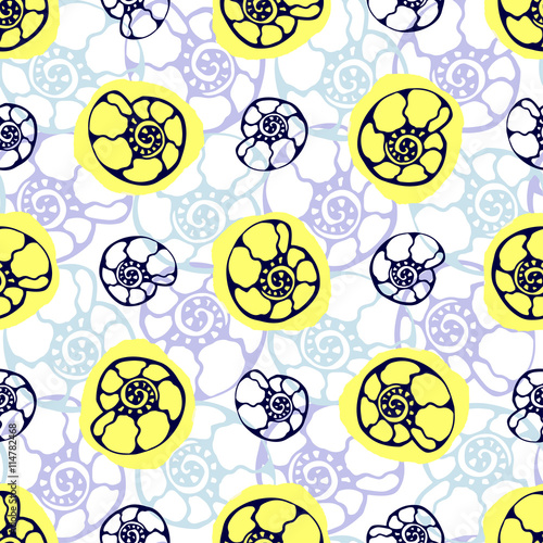 Sea shells seamless pattern. Vector marine background texture for fabric textile, gift paper, packaging