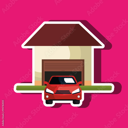 house with car in the garage isolated icon design, vector illustration  graphic 