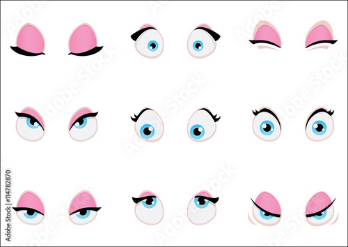 Set of cartoon girl eyes. Vector illustration.