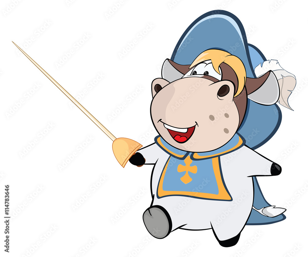Illustration of a Cute Cow. King's Musketeer. Cartoon Character Illustration of a Cute Cow. King's Musketeer. Cartoon Character