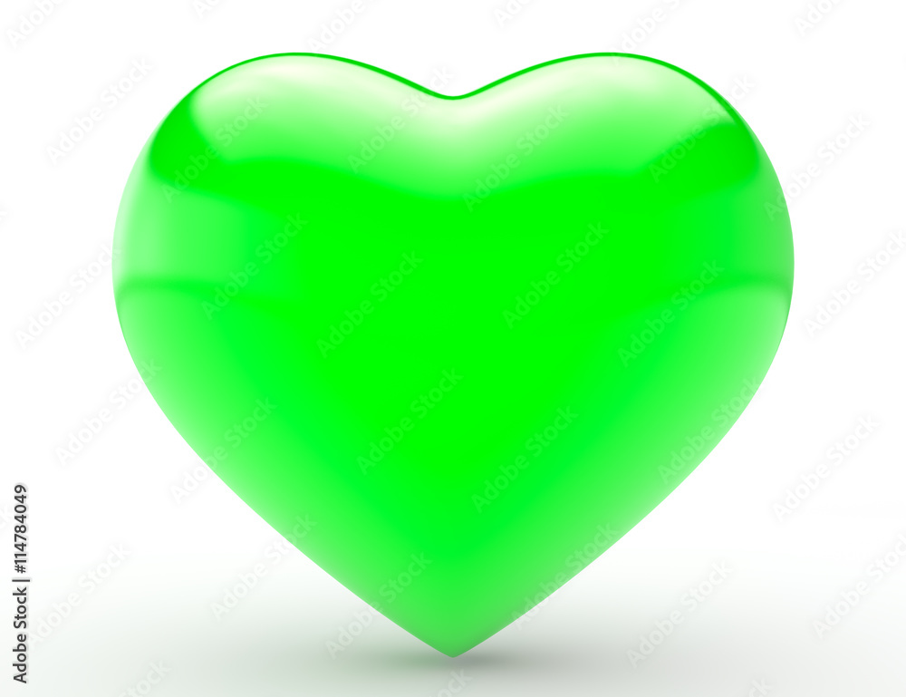 Big Green Heart On White Background 3d rendering