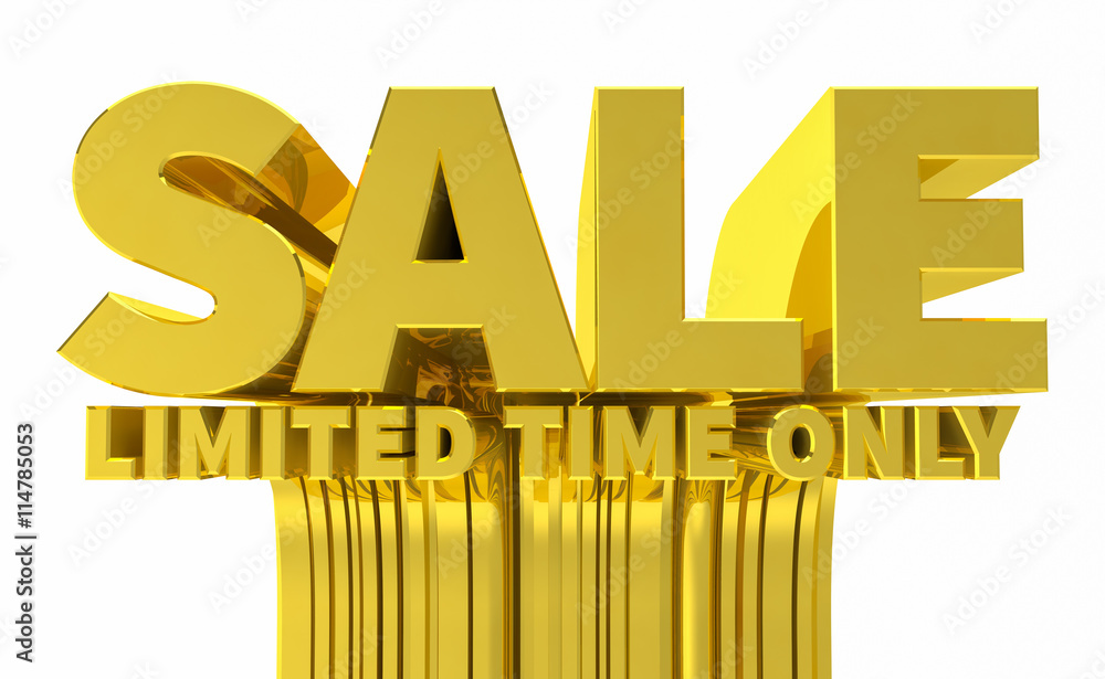 3D SALE LIMITED TIME ONLY word gold on white background 3d rende 3D SALE LIMITED TIME ONLY word gold on white background 3d rende