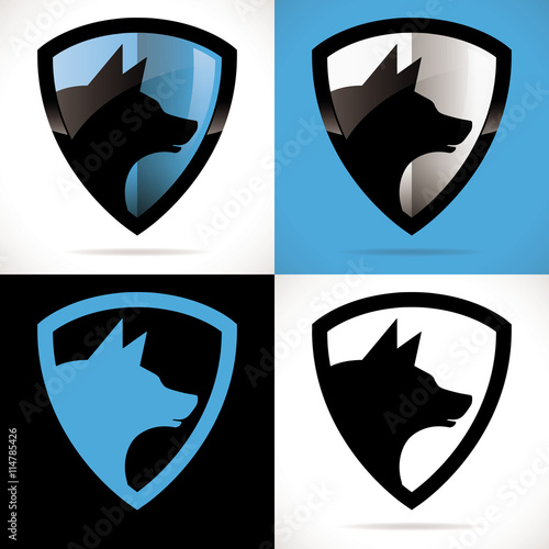 logo loup chien sécurité bouclier protection bleu