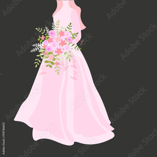 Wedding bouquet in brides hands. Vector illustration.